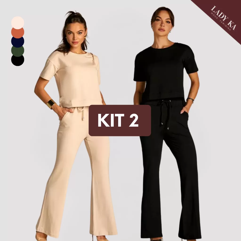 Kit 2 Conjunto de Moletinho Premium Calça Pantalona Blusa Mullet Manga Curta