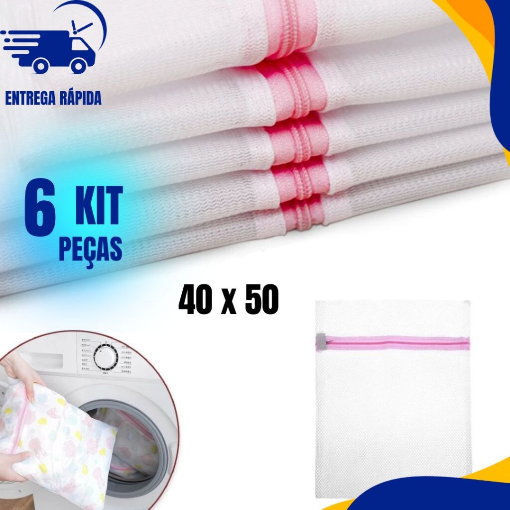 kit 6/3 Sacos para maquina de lavar roupas delicadas peças intimas ideal para organizar roupa na mal
