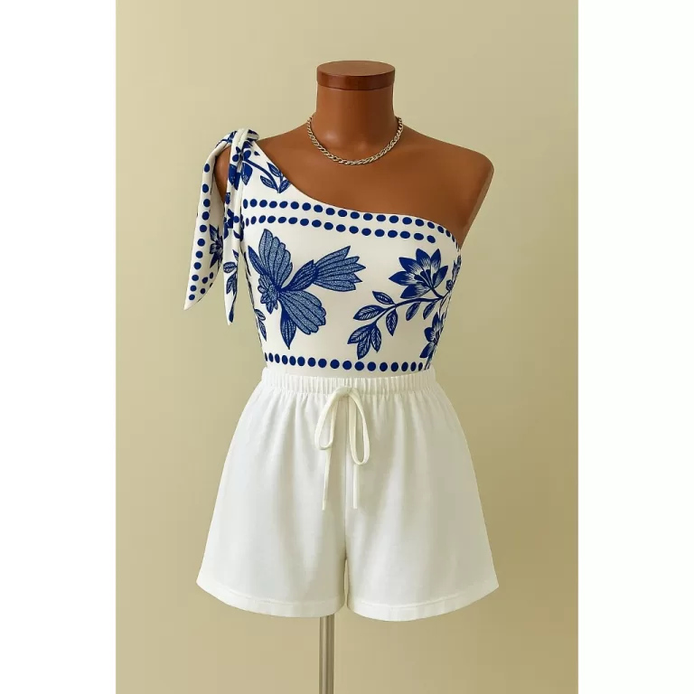 Conjunto Moda Praia Elegante  Body Ombro Único Fl