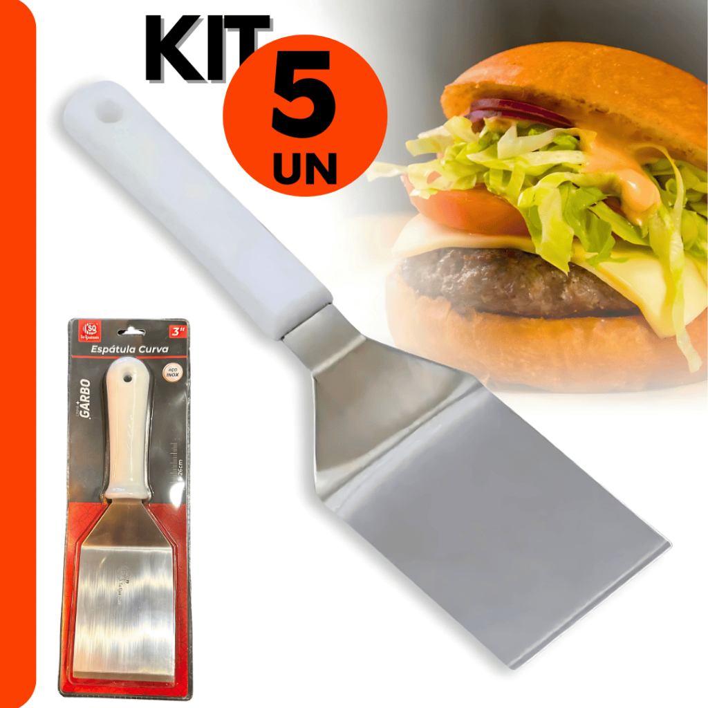 Espátula Curva Inox 4 Chapa Lanche Chapeiro Cozinha Original Line Premium