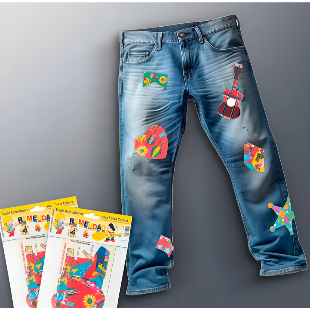 Aplique Tecido Auto Adesivo 5 un Retalho Festa Junina Remendo Remendão Quadrilha Caipira