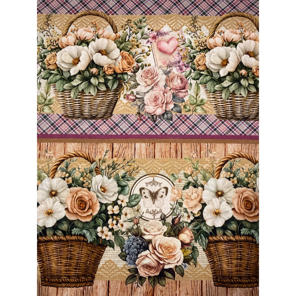 Tecido Tricoline Estampado Barrado Digital 100% Algodão – Cesta de Flores