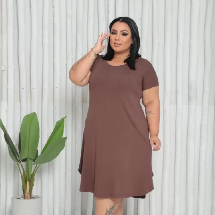 Vestido Feminino de Manguinha Plus Size  Tecido Fr