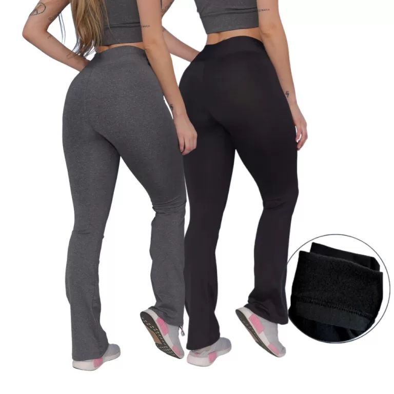 Kit 2 Flare Flanelada Peluciada Calça Legging For