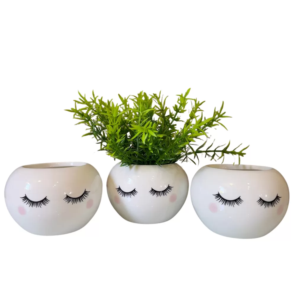 Vaso Porta Pincéis Cílios 2 Peças E Um Vaso Com Planta