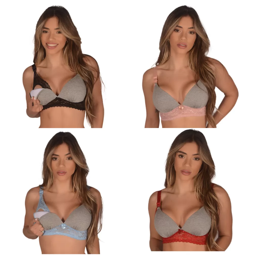 Kit 4 Sutiãs de Amamentação Bojo Soft com Renda Confortável Pós Parto Reforçado Feminino Soutien Sus