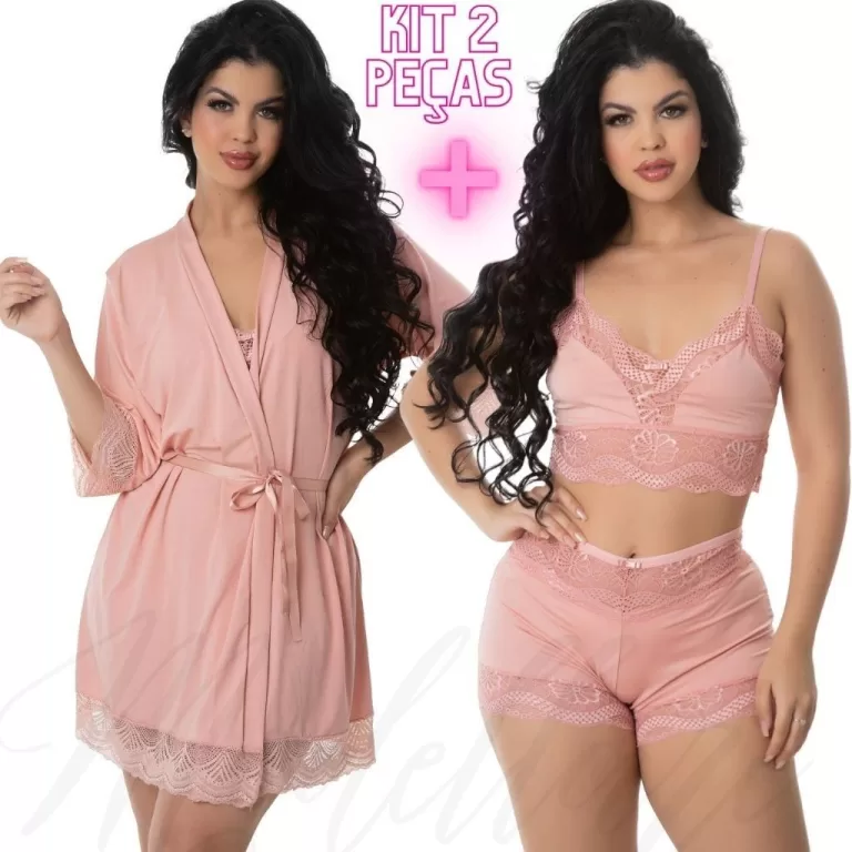 Conjunto Robe + Baby Doll Renda Sexy Linha Noite S