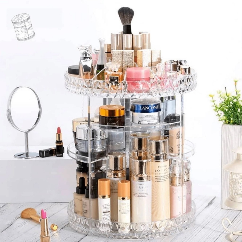 Organizador de Maquiagem e Cosméticos Acrílico Giratório 360.