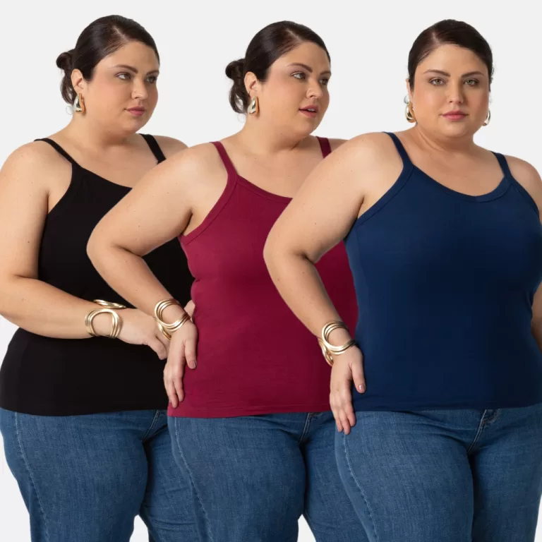 Kit 3 Regatas Plus Size Feminina do P-G4 de Viscol