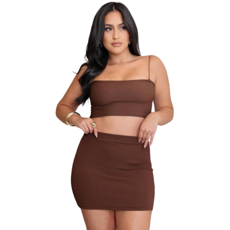 Conjunto feminino top alcinha fina e saia curta &#