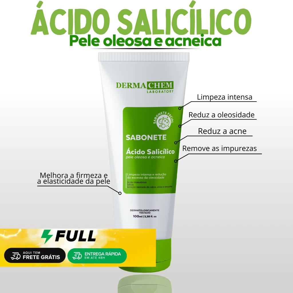 Sabonete acido Salicilico e Ions para o Rosto Dermachem 100ml