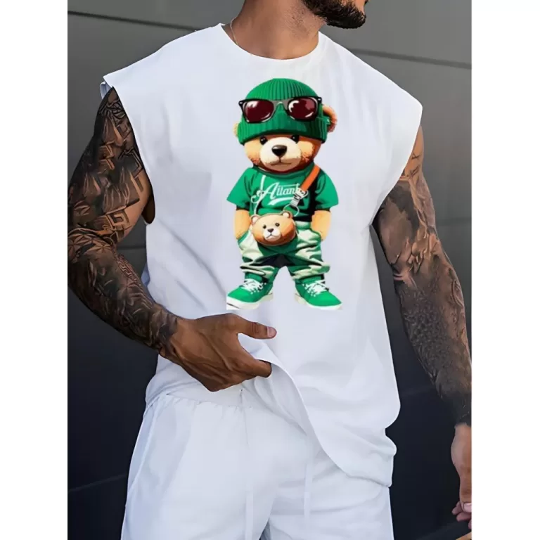 Camiseta Regata Oversized Trap Urso Estiloso Charm