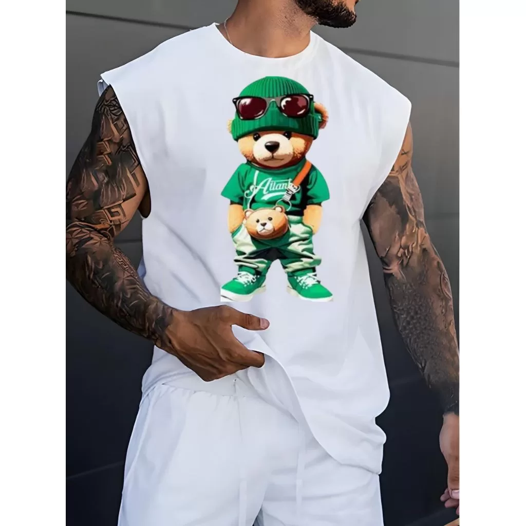 Camiseta Regata Oversized Trap Ursinho Estiloso Charme Streetwear Sport Ajuste Amplo e Confortável C