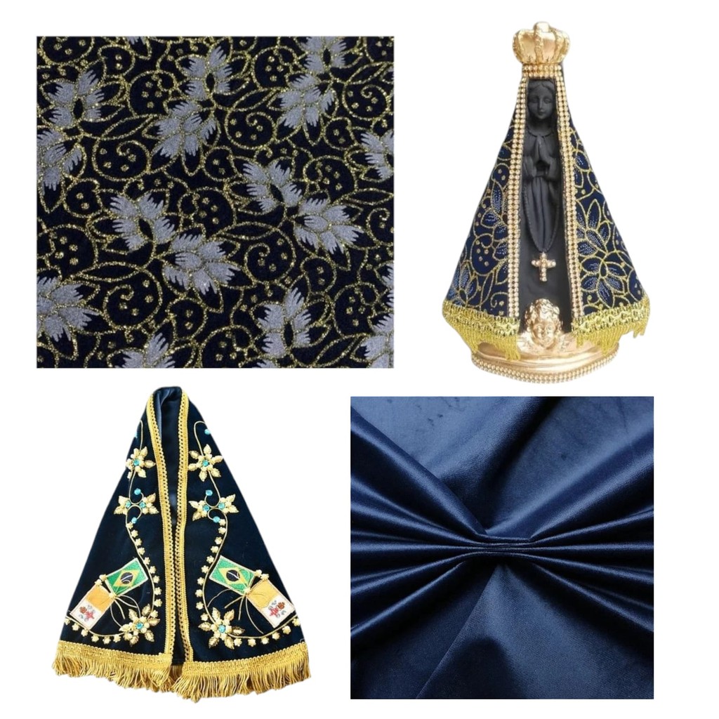 Veludo Azul Marinho Liso 1,40 mt de Largura Manto Nossa Senhora Veludo Bordado Brocado Glitter