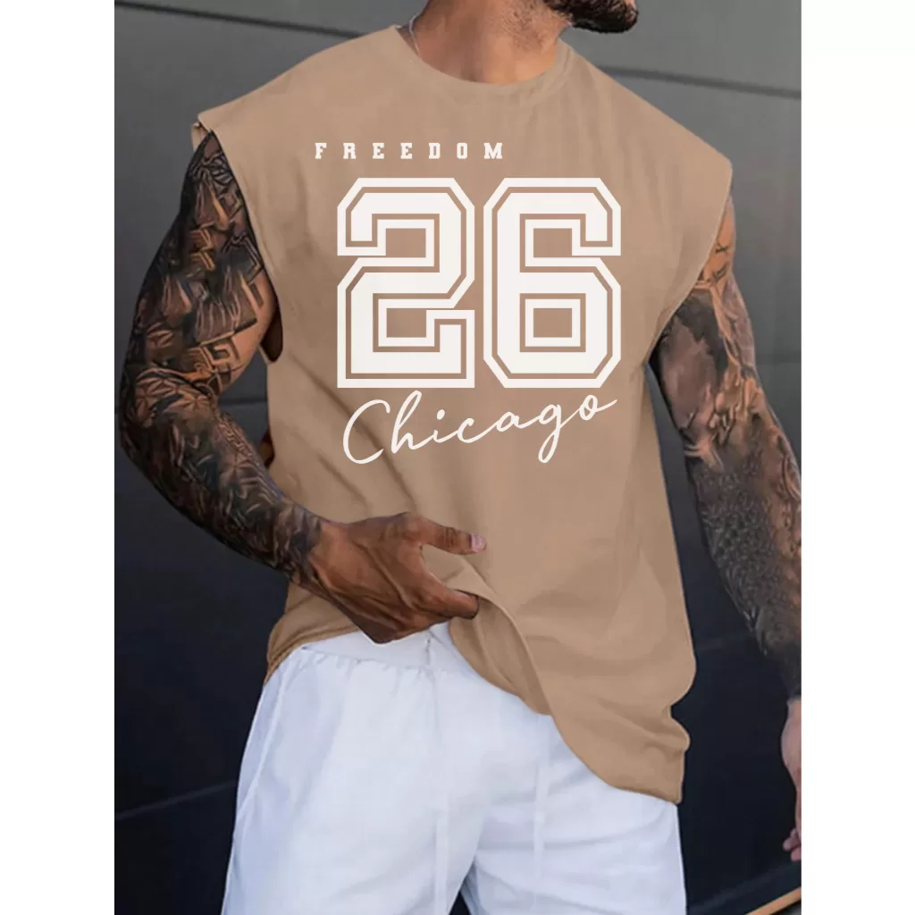 Camiseta Regata Oversized Masculina FREEDOM 26 CHICAGO Academia Modelagem Grande Para Treino