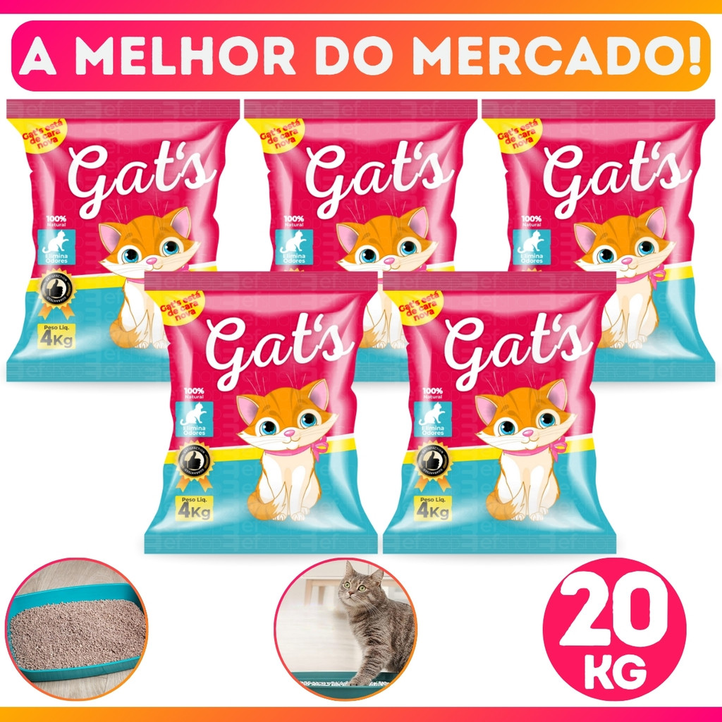 Kit 1 à 5 Areia de Gato Pacotes de Areia Sanitária Antiodor Tira Cheiro Gatos Tradicional 100% Natur