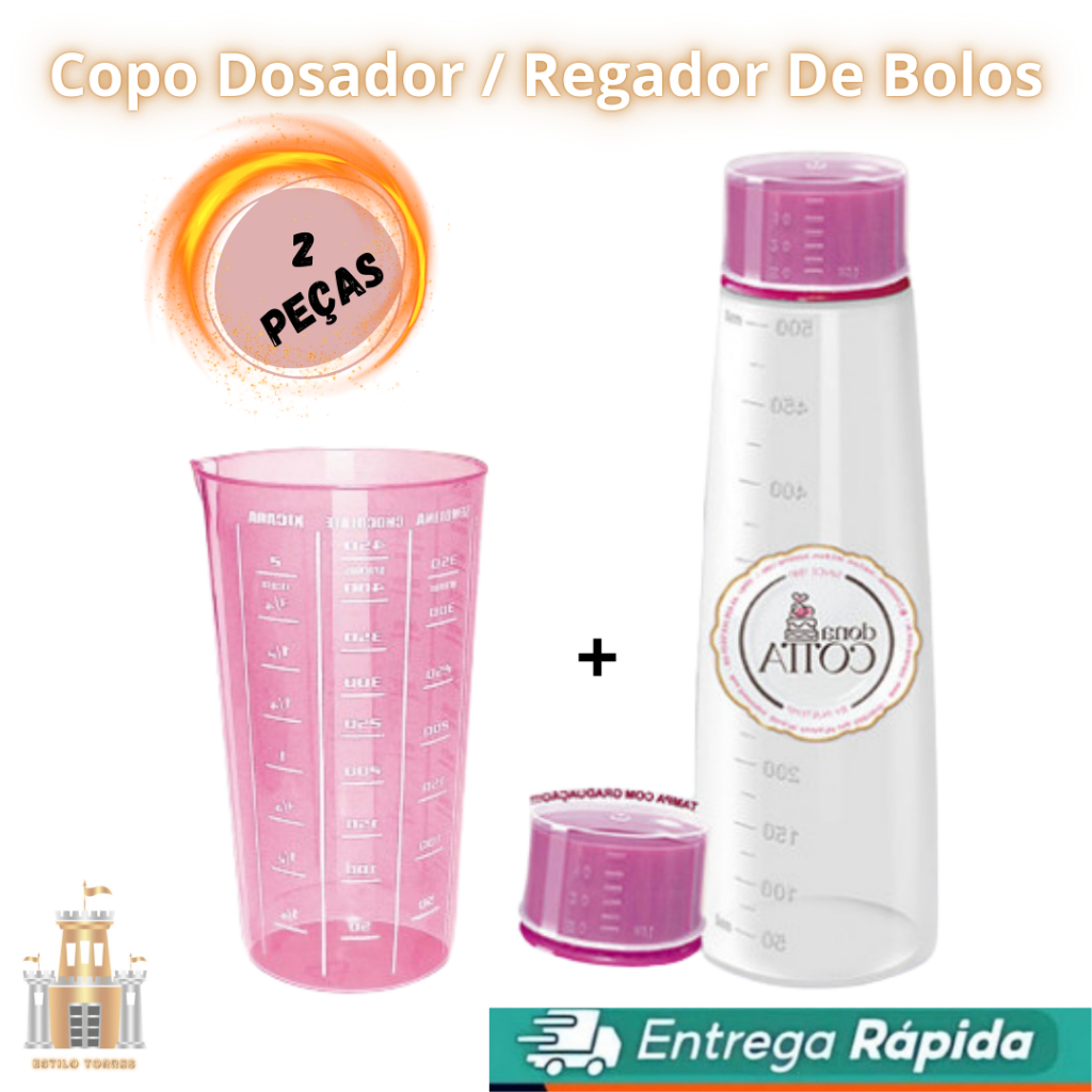 Regador Bisnaga De Umedecer massas Para Bolo 500ml Rosa + Copo Medidor 570ml Rosa