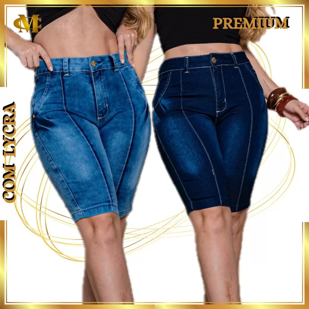 Bermuda Short Feminina Ciclista Jeans Levanta Empina BUMBUM com LYCRA Ate O Joelho roupas femininas