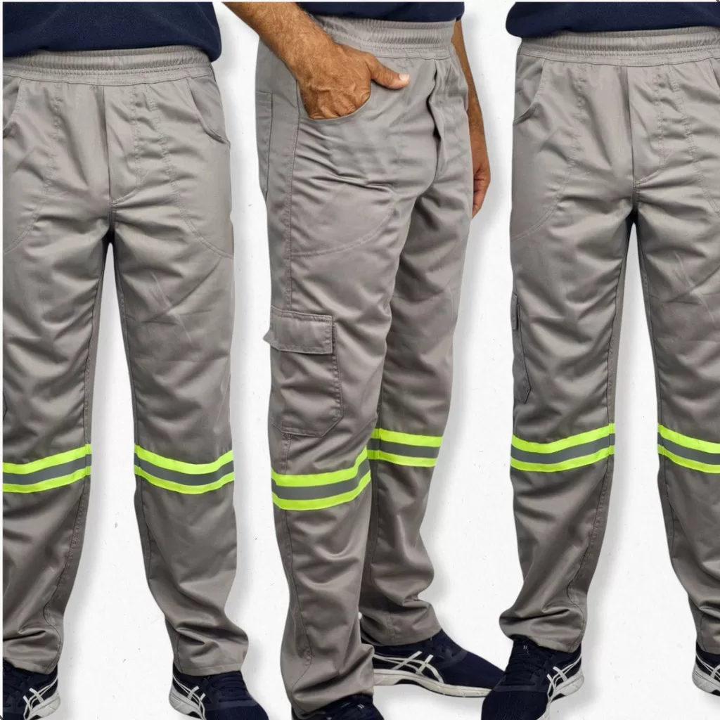 Kit 3 Calças De Uniforme Brim Profissional Faixa Refletiva