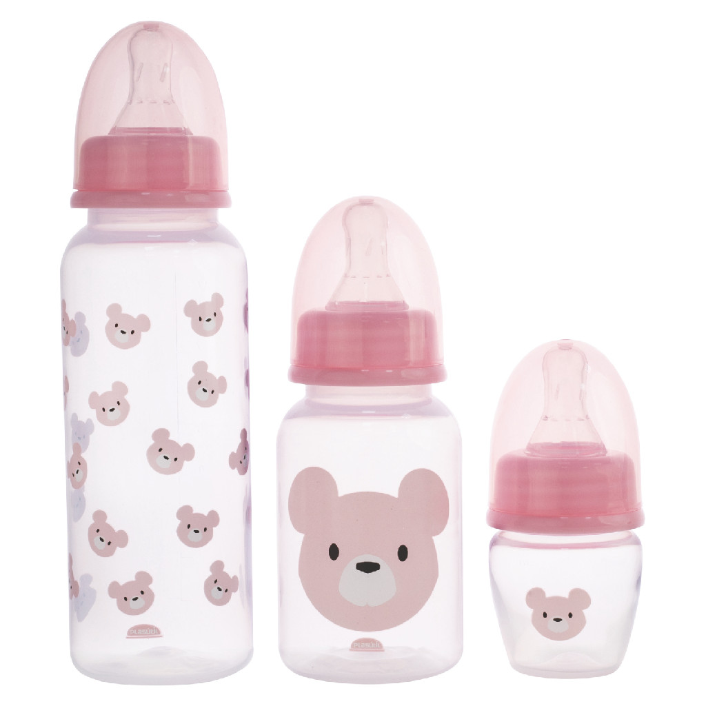 Kit 3 Mamadeiras Para Bebê Anticólica Bico Silicone 250/150/40ml Plasútil Menino Menina