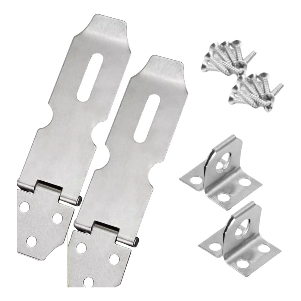 Dobradiça Trinco Porta Cadeado Portão Aço Inox Antifurto 12,5cm + Parafusos Kit 2 peças