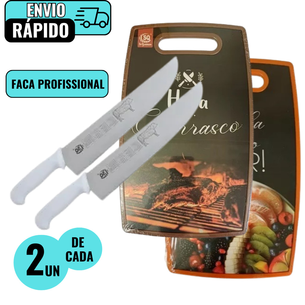 Kit 2 Faca De Carne Profissional 2 Tábua De Carne Estampadas Em MDF  Alta Qualidade Para Churrascos