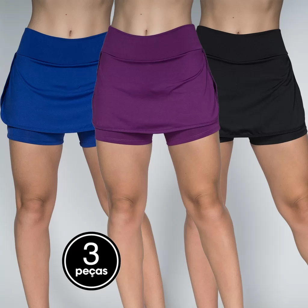 Kit 3 Shorts Saia Fitness Tapa Bumbum Feminino Curto Treino Moda