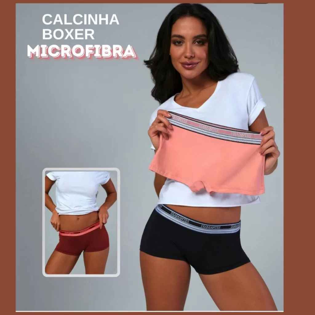 Kit 4 Calcinhas Boxer Diamantes Lingerie Peças Conforto Total: Ideal para o seu dia a dia