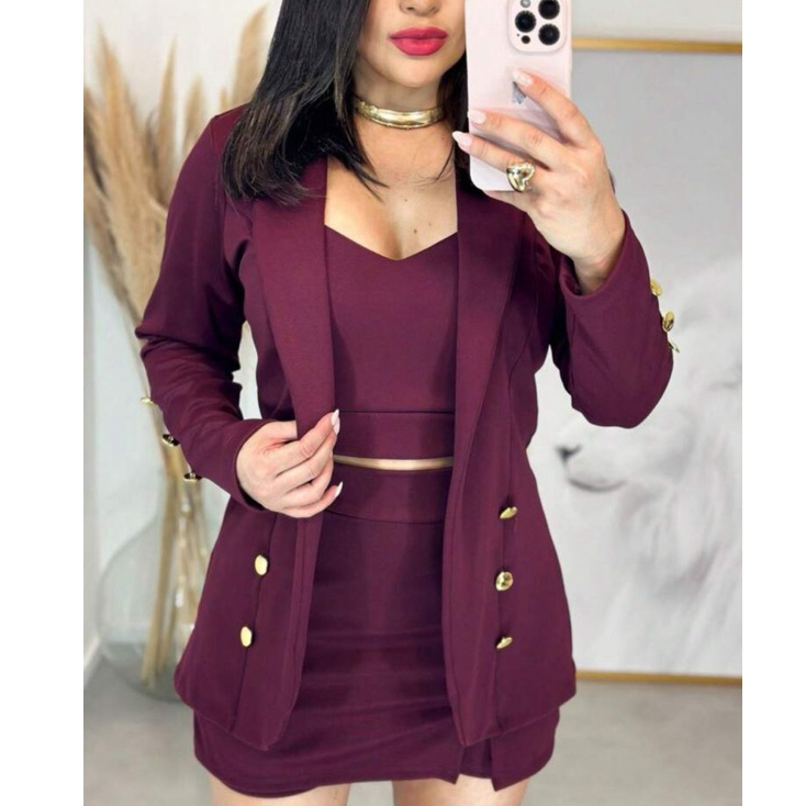 Conjunto Social Feminino 3 Peças Blazer + cropped