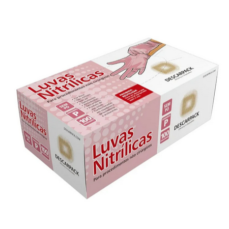 Luva Nitrílica Rosa Sem Pó Descartável 100 UN P