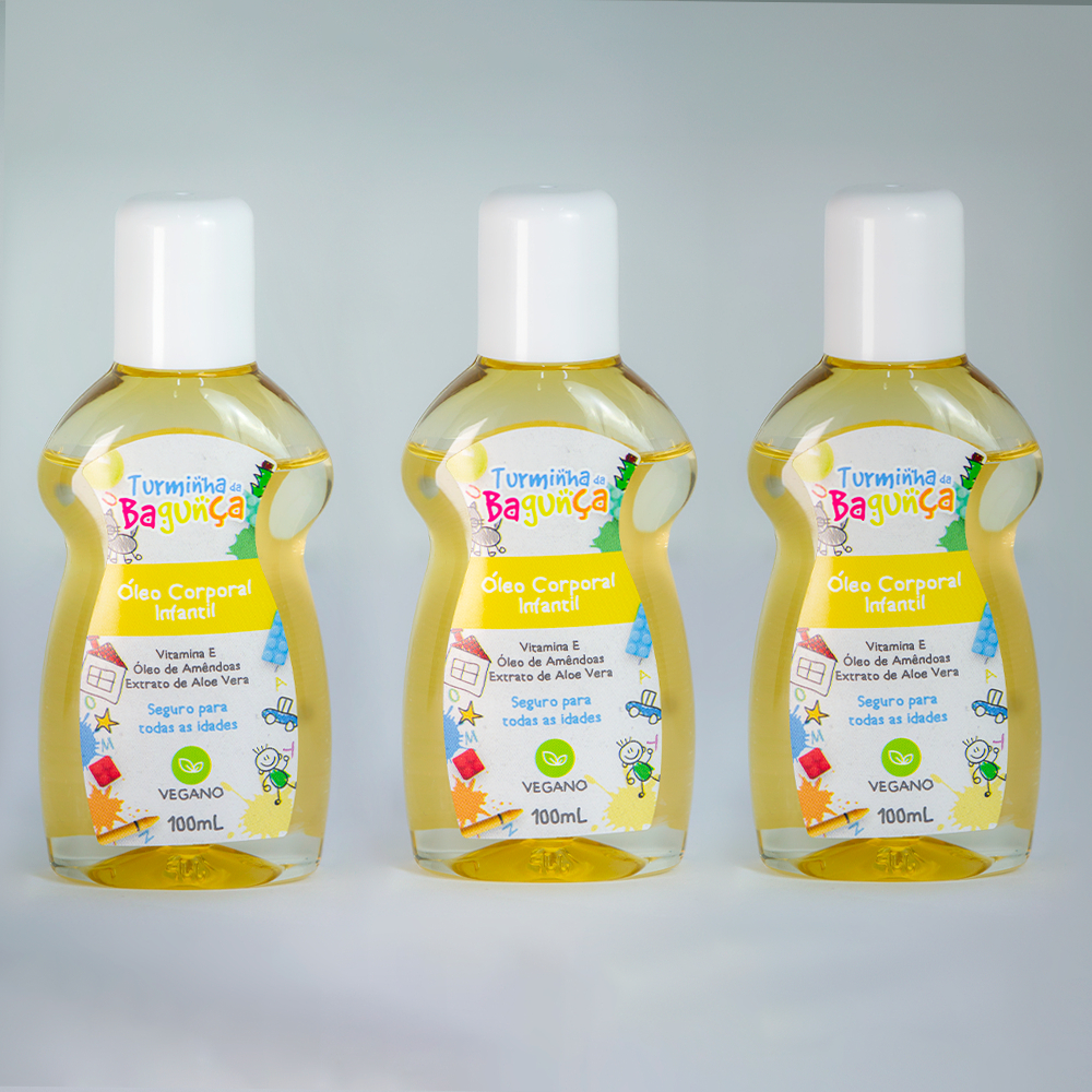 Kit 03 Frascos de Óleo Corporal Infantil TURMINHA DA BAGUNÇA Altamente Hidratante 100 ML