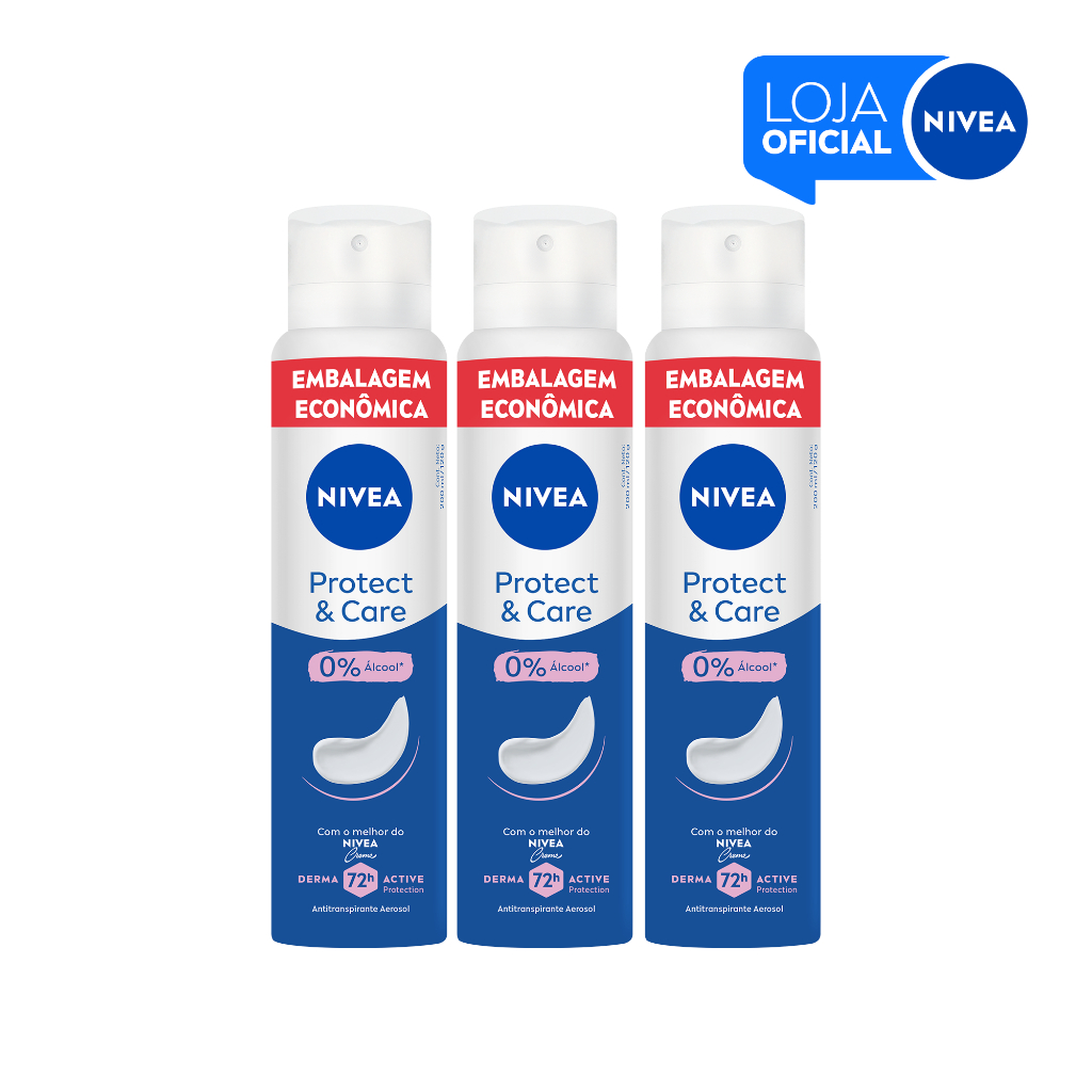 KIT NIVEA Desodorante Aerosol Protect E Care Feminino 200ml – 3 unidades