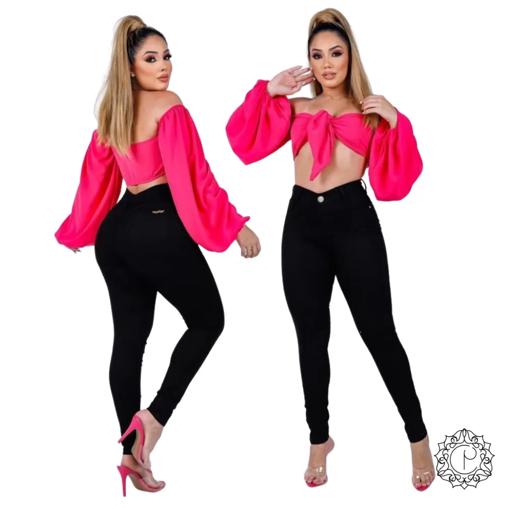 Calça Jeans Feminina Skinny Black Elastano Cintura Alta Efeito Levanta Bumbum