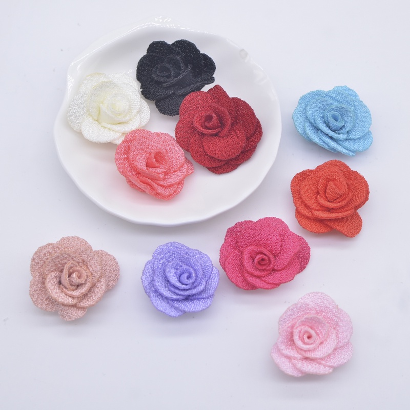 20pcs 2.5cm malha rosa flor aplicativo para DIY roupas chapéu sapatos costura patches cabeça clipes