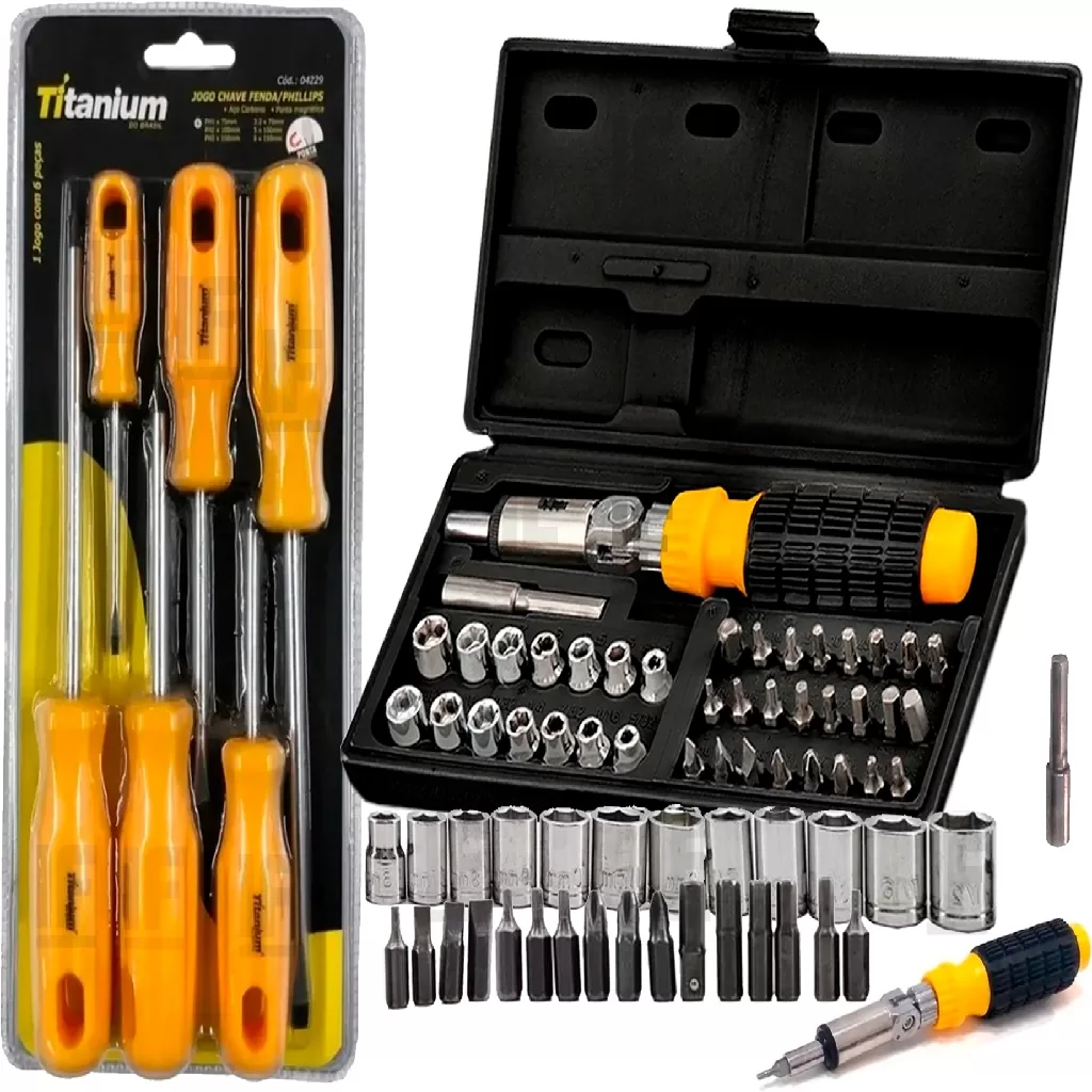 Kit Chave De Fenda Phillips 6 Pçs C/ Jogo Soquetes Sextavado