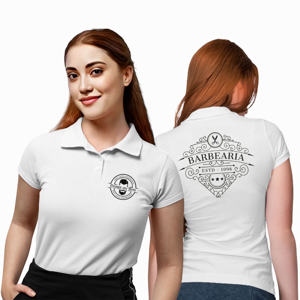 Camisa Polo Feminina com Logo Estampado Frente e Costas Uniforme Profissional