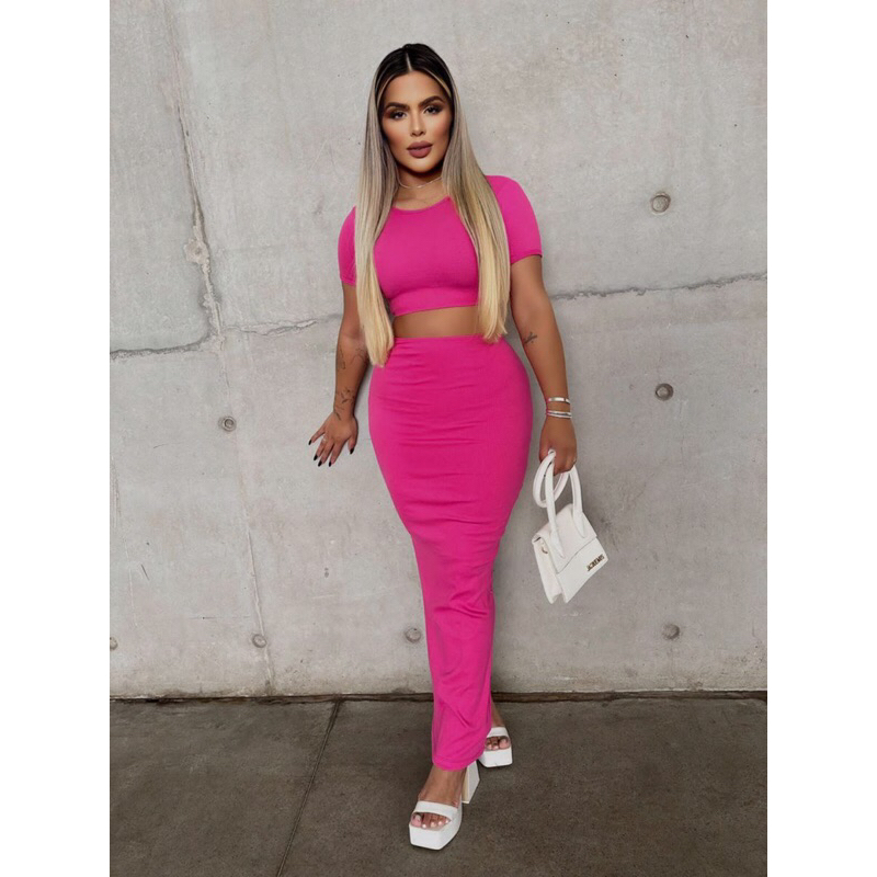 Kit 3 Conjunto Longo Ribana com Fenda – Moda Canelada – Estilo blogueira