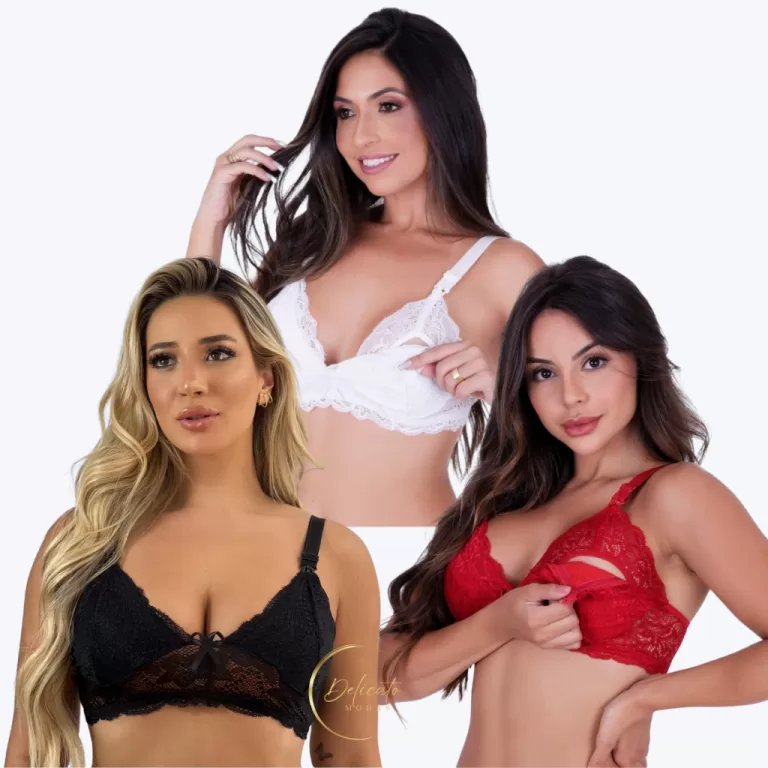 Kit 3 Sutiãs Amamentação Renda Click Fácil | A