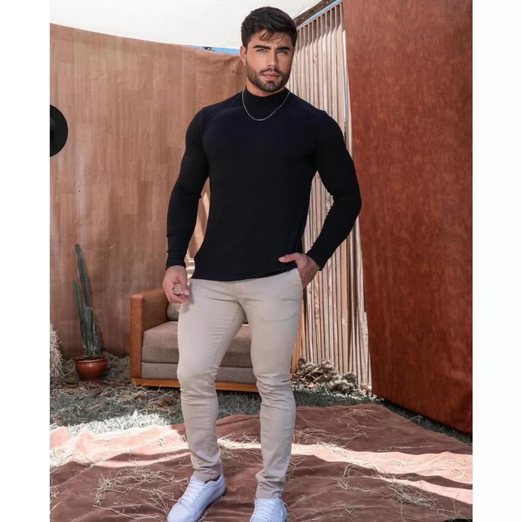 Blusa de Frio Sueter Masculina Segunda Pele Gola Alta Agasalho Toque de Algodão