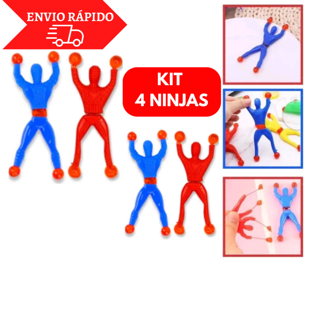 Kit 4 Bonecos Que Gruda Parede E Vidro Escala Ninja De Brinquedo