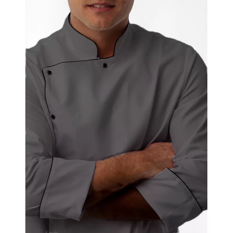 Doma/dolma Unissex Chef De Cozinha Em Oxford Manga 3/8 COR: CINZA – BOTAO Pressão – COM NOME BORDADO