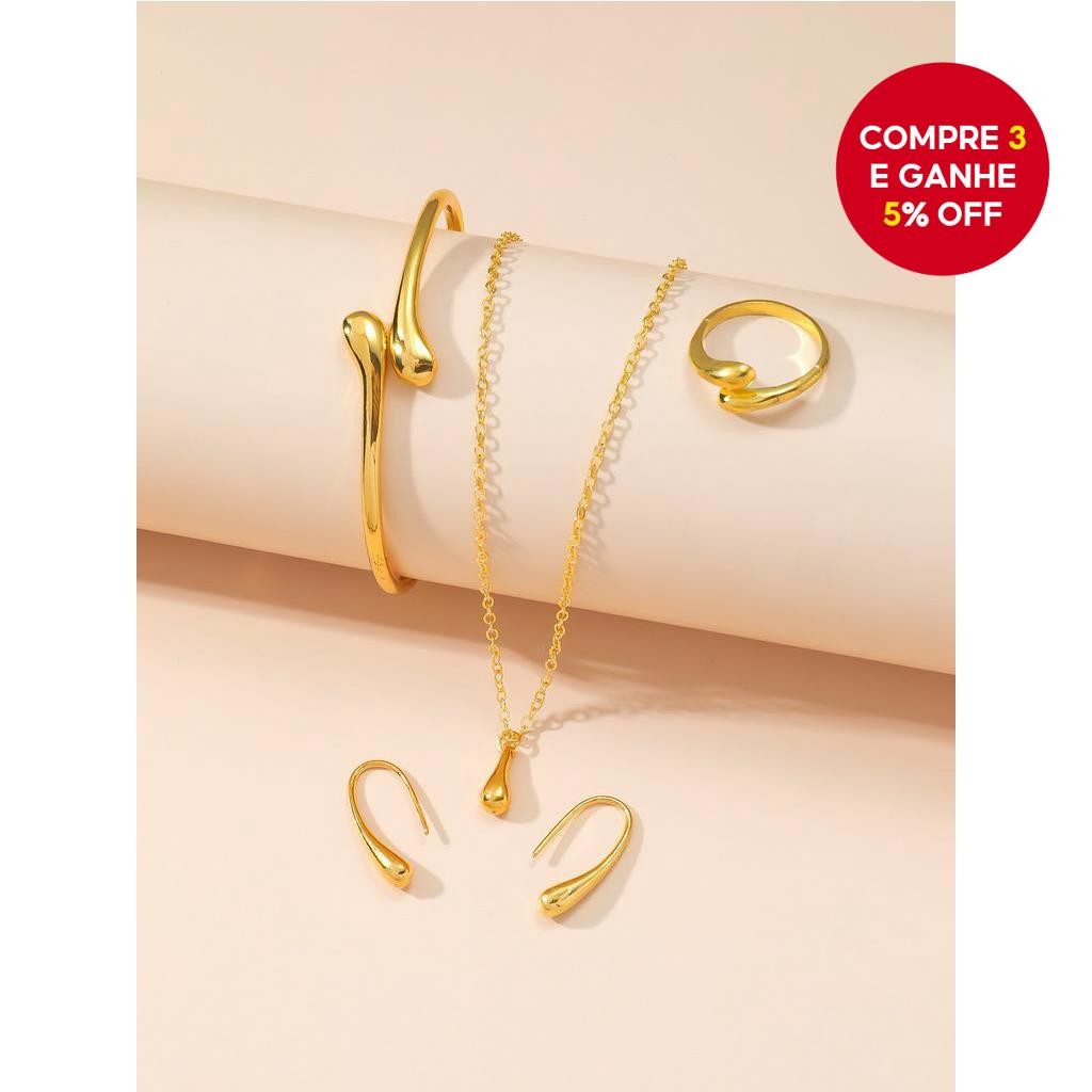 Conjunto De Joias Banhadas A Ouro Feminino Gota Dágua  4 Peças De Anel , Colar , Brincos , Pulseira