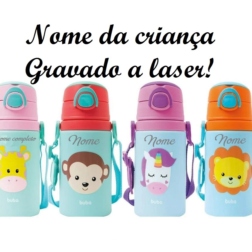Garrafinha Infantil Personalizada BUBA – Nome Gravado a Laser – 450ml Alumínio original