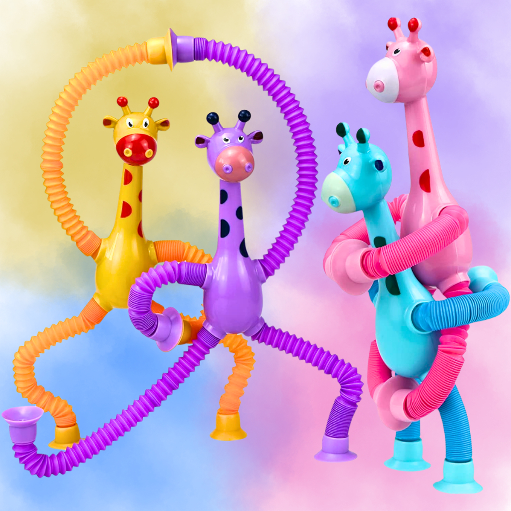Girafinha que Estica E Gruda Melman Pop It Tubo Led Ventosa brinquedo sensorial