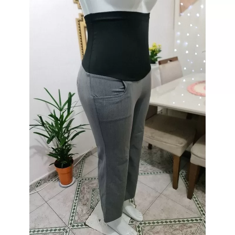 Calça Flare Moda Gestante Modelo Social Cinza