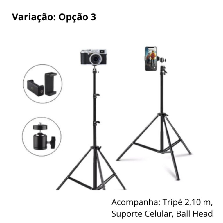 Tripé  2,1m Encaixe 1/4 + Ball Head studio lumina