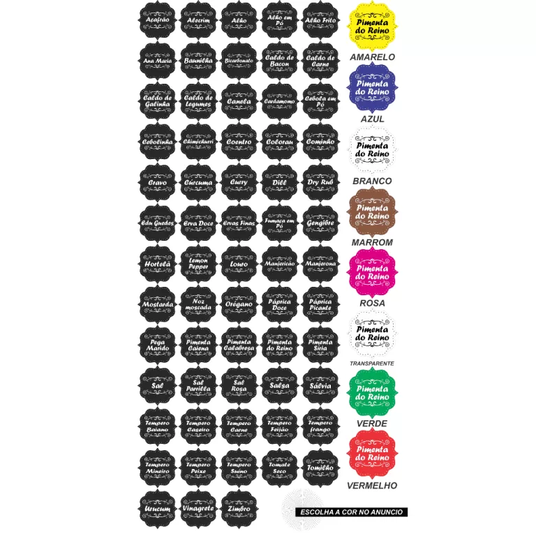 CARTELA TEMPERO 63 ETIQUETAS ADESIVO AUTO COLANTE 