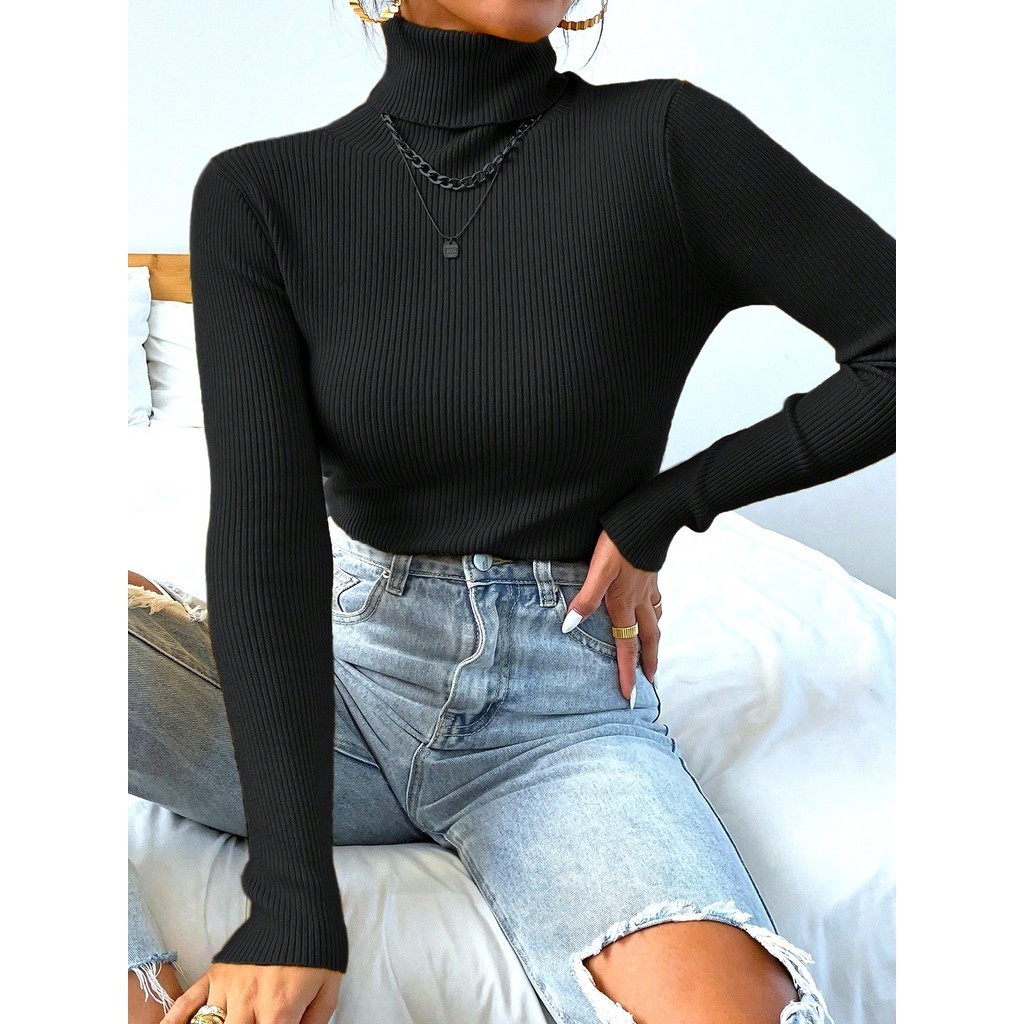 Blusa Tricô Feminina Manga Longa Suéter Inverno Tendência Moda
