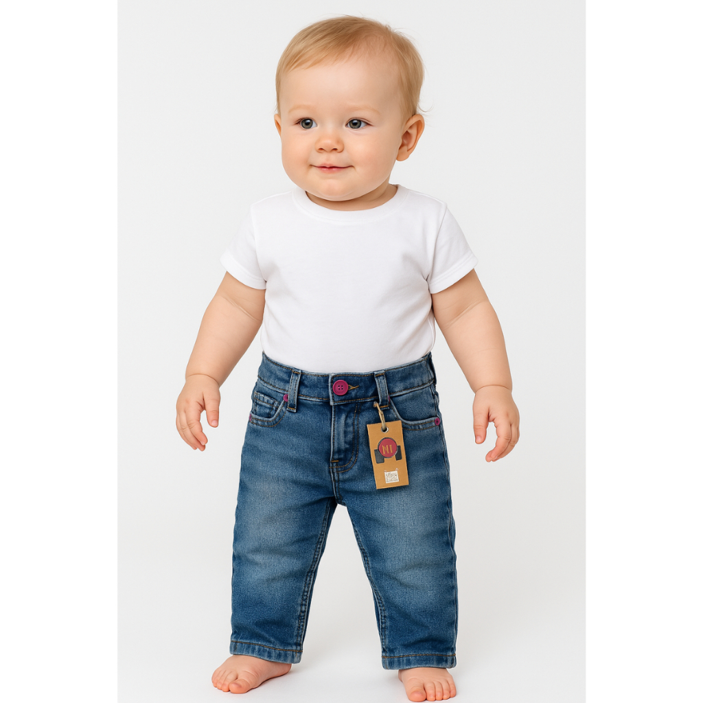 Calça Jeans Baby Feminina Nacional  | Do 1 ao 3 Anos | Cintura Ajustável e Conforto Garantido
