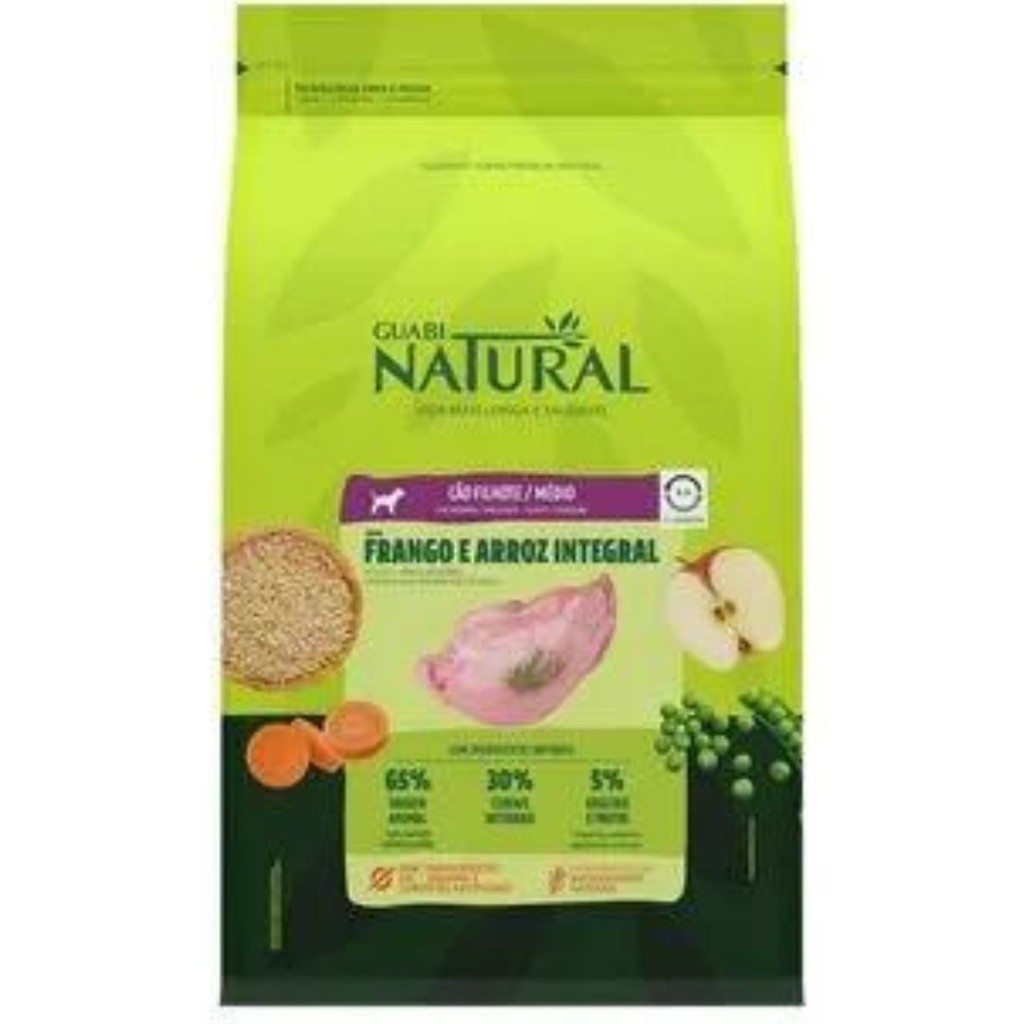 Ração Guabi Natural Cães Filhotes Porte Medio Frango e Arroz 10,1Kg